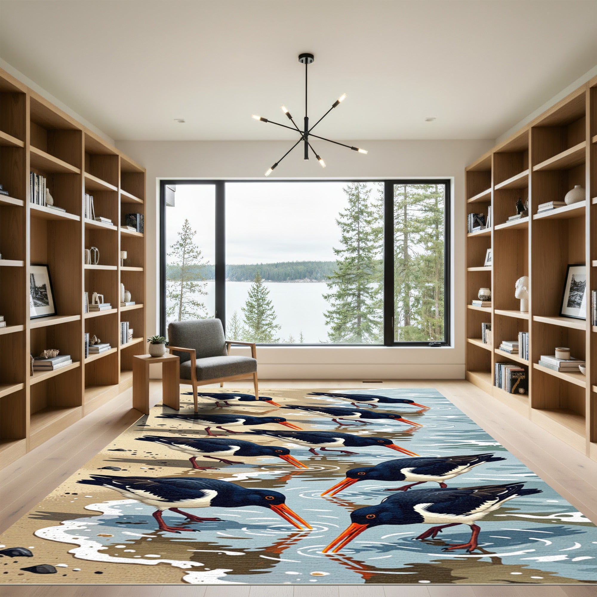 Coastal Oystercatcher Shoreline Art Illustration Rug