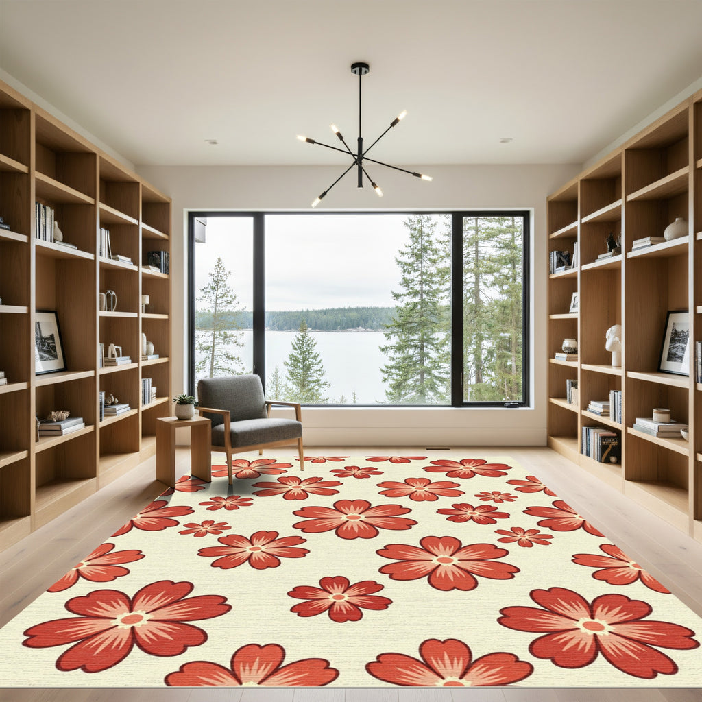 Coral Red Flower Scatter Rug