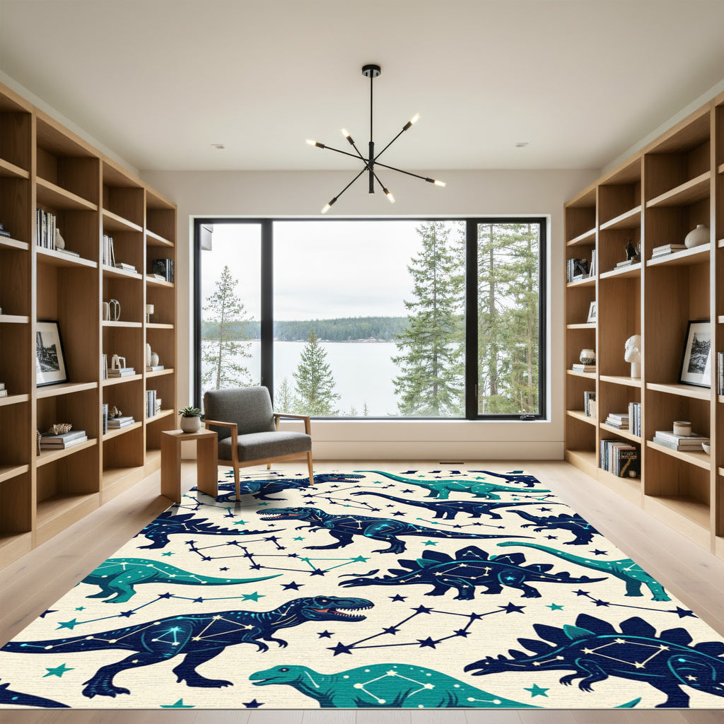 Celestial Constellation Dinosaur Sky Blue Rug