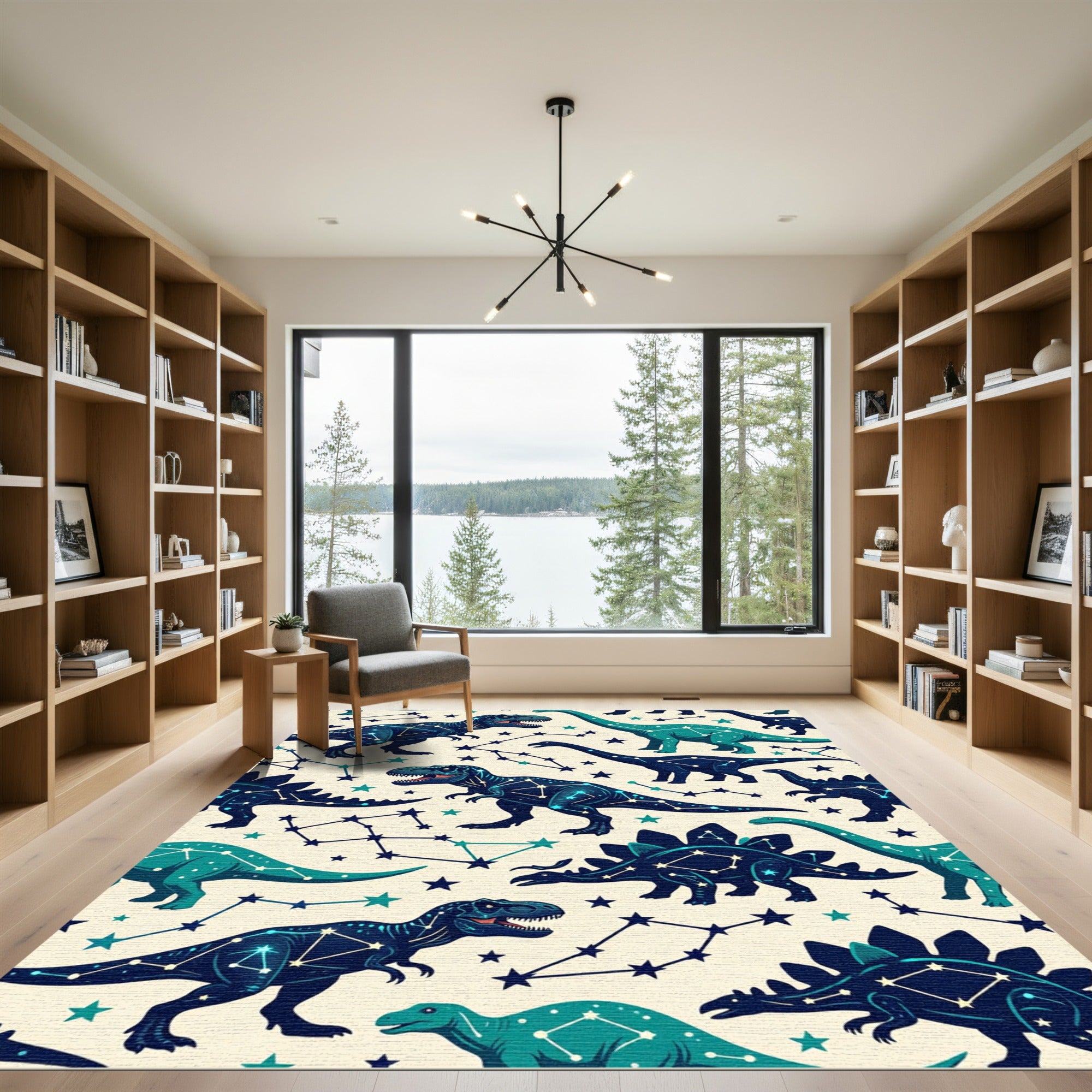Celestial Constellation Dinosaur Sky Blue Rug
