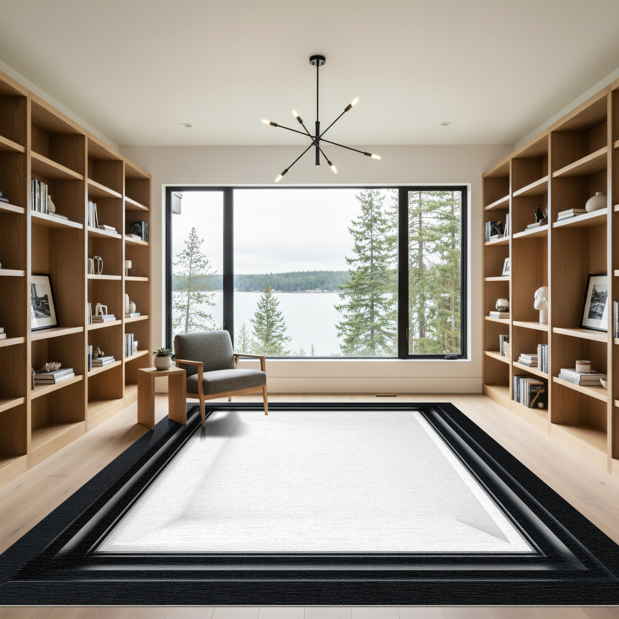Black Framed White Minimalist Display Box Rug