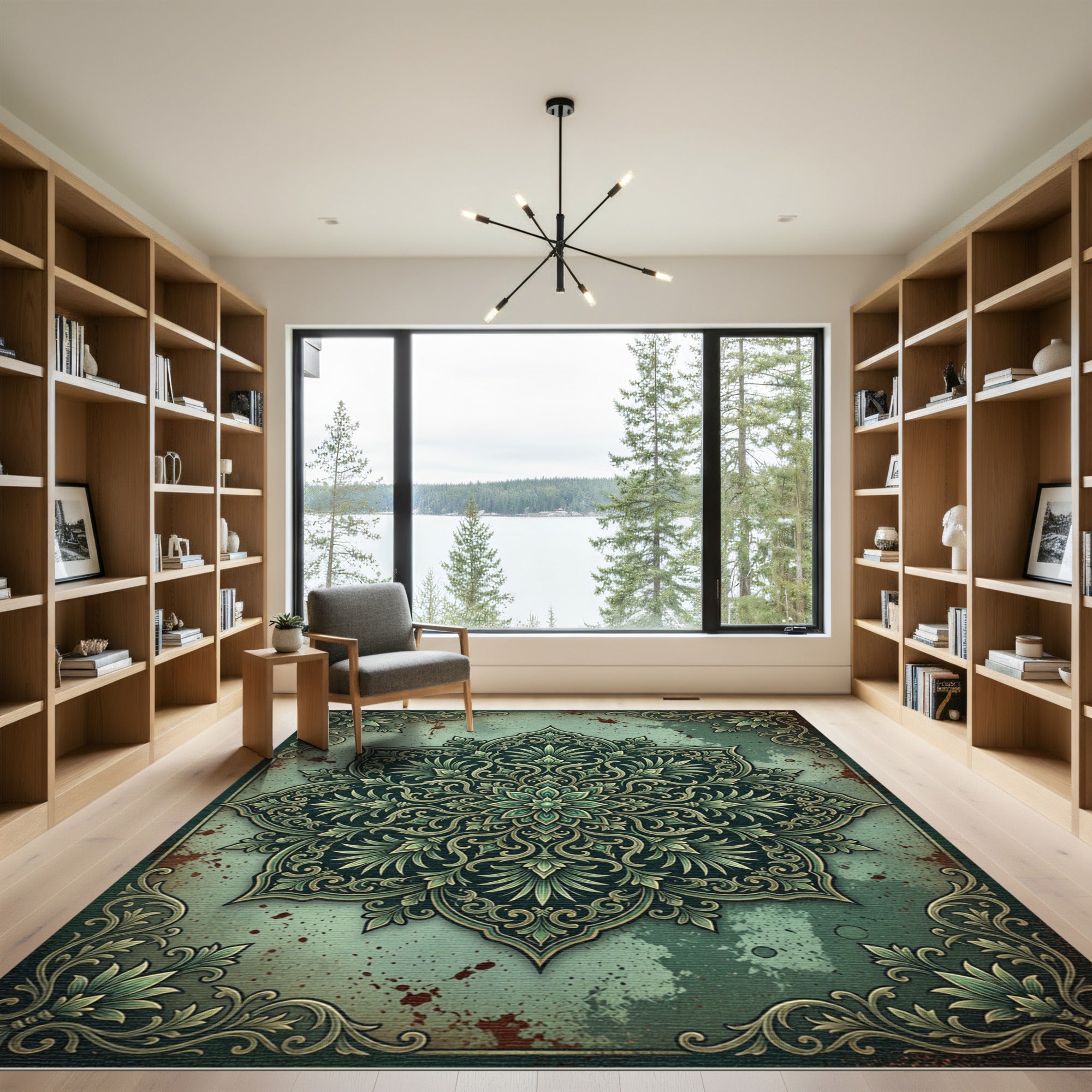 Vintage Sage Botanical Medallion Art Rug