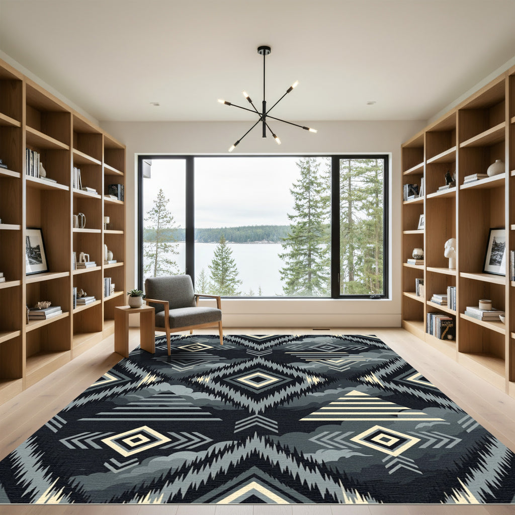 Monochrome Geometric Aztec Diamond Tile Rug