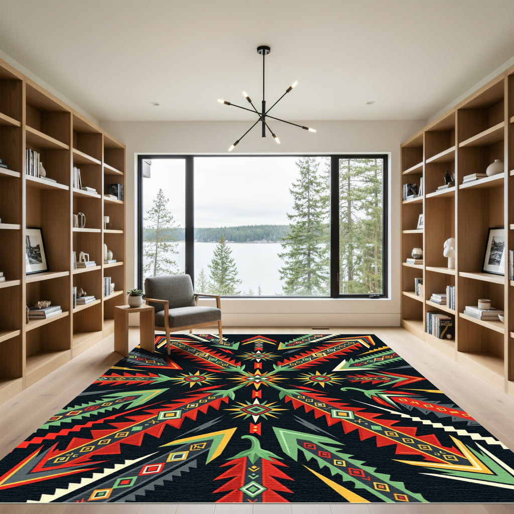 Vibrant Geometric Arrow Starburst Tapestry Rug