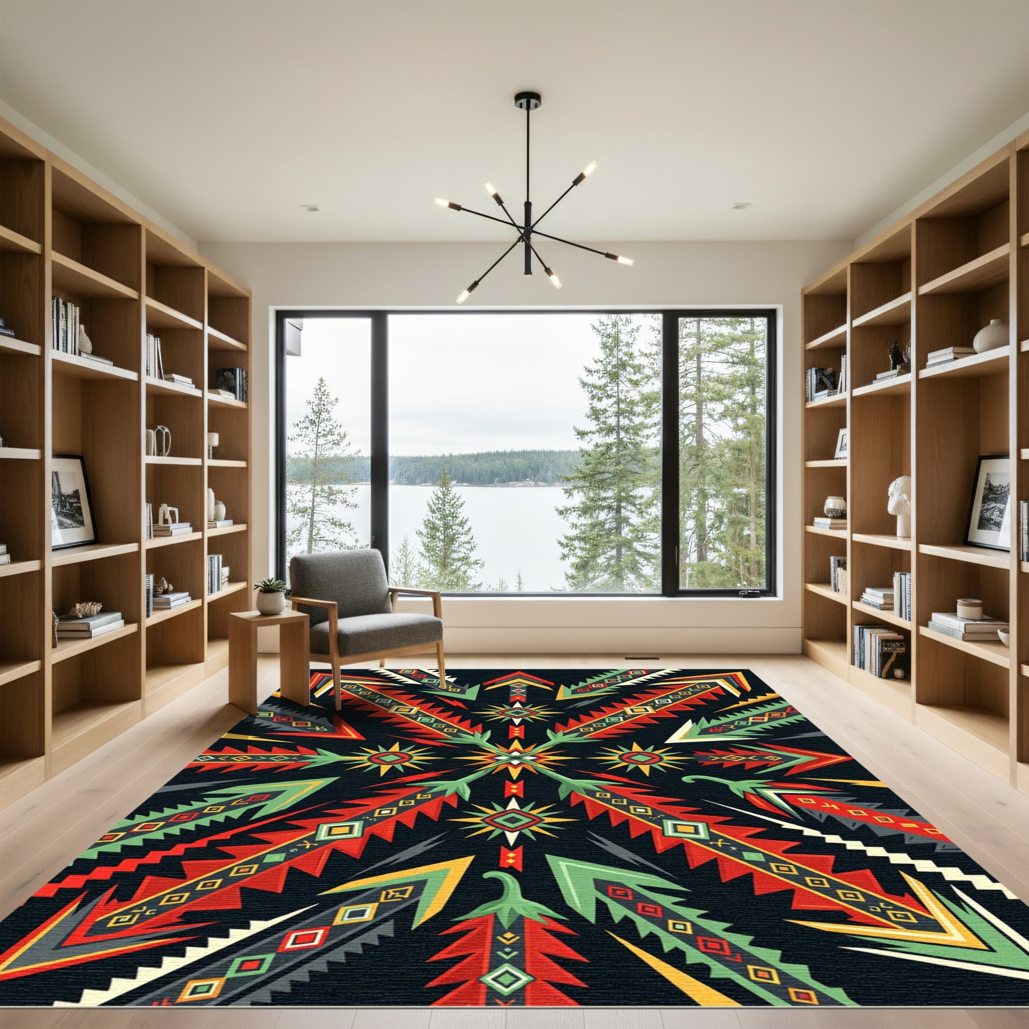 Vibrant Geometric Arrow Starburst Tapestry Rug