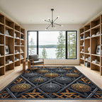 Metallic Gold and Silver Geometric Medallion Rug