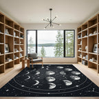 Celestial Monochrome Moon Phase Map Rug