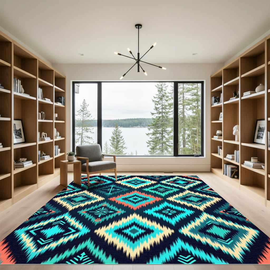 Vibrant Teal Turquoise geometric Boho Diamond Rug
