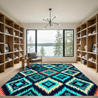 Vibrant Teal Turquoise geometric Boho Diamond Rug