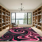 Vibrant Hot Pink Dark Abstract Swirl Rug