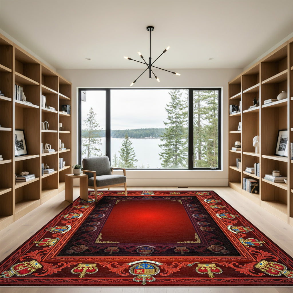 Royal Crimson Crest Decorative Border Rug
