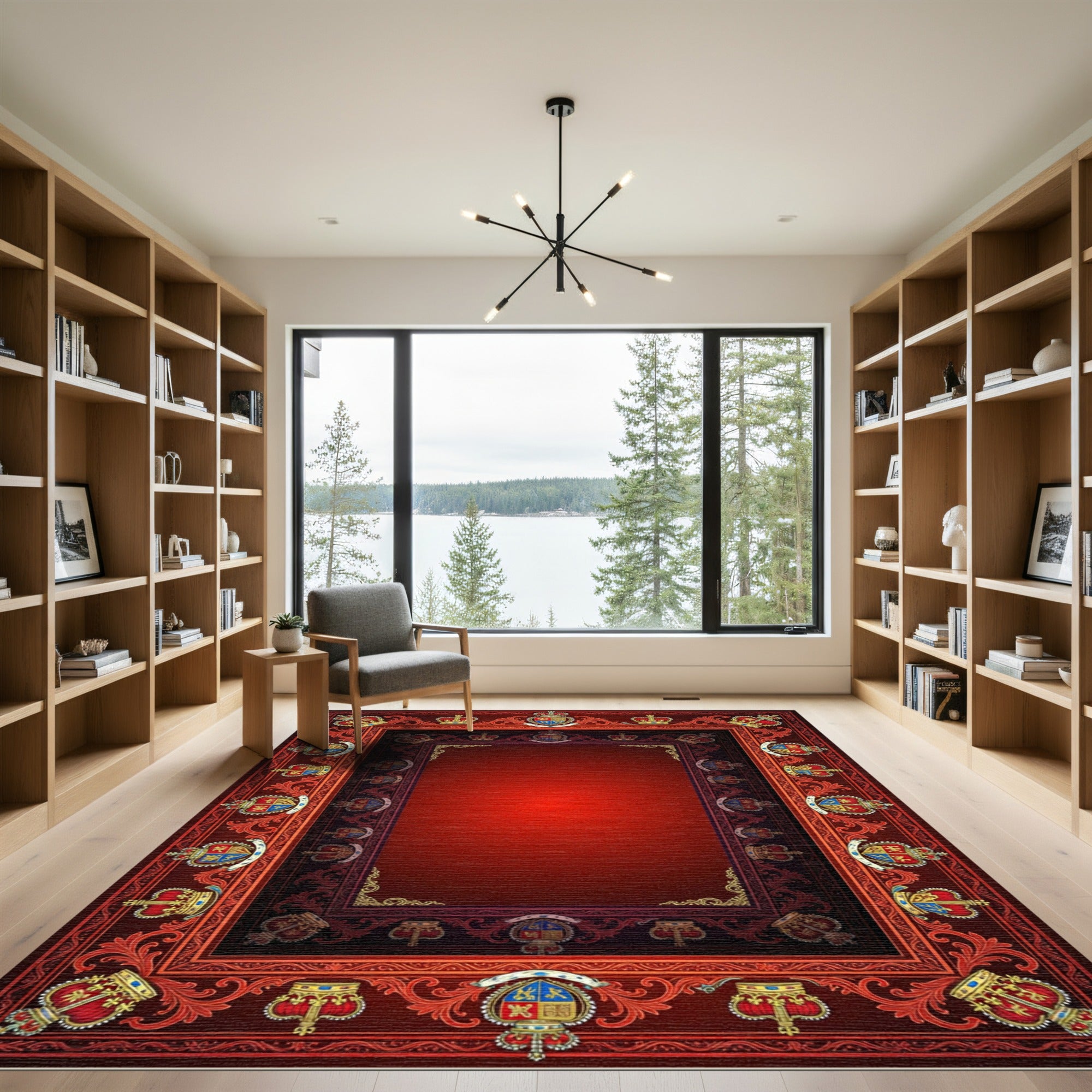 Royal Crimson Crest Decorative Border Rug