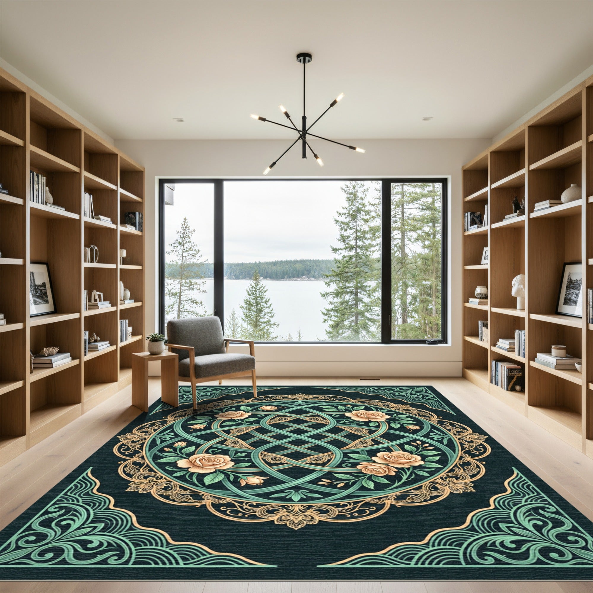 Elegant Sage Rose Intertwined Mandala Rug