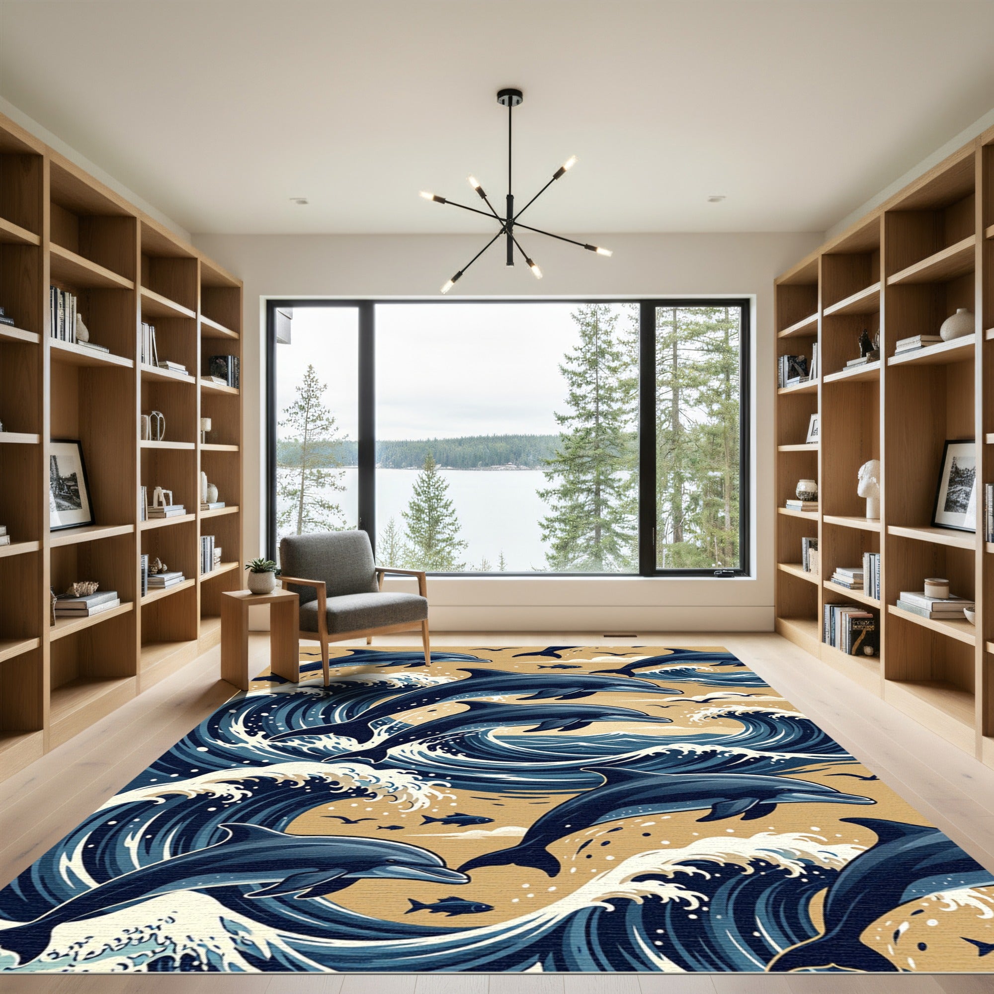 Dynamic Blue Dolphin Ocean Swells Rug