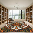 Elegant Autumn Orange Floral Medallion Rug