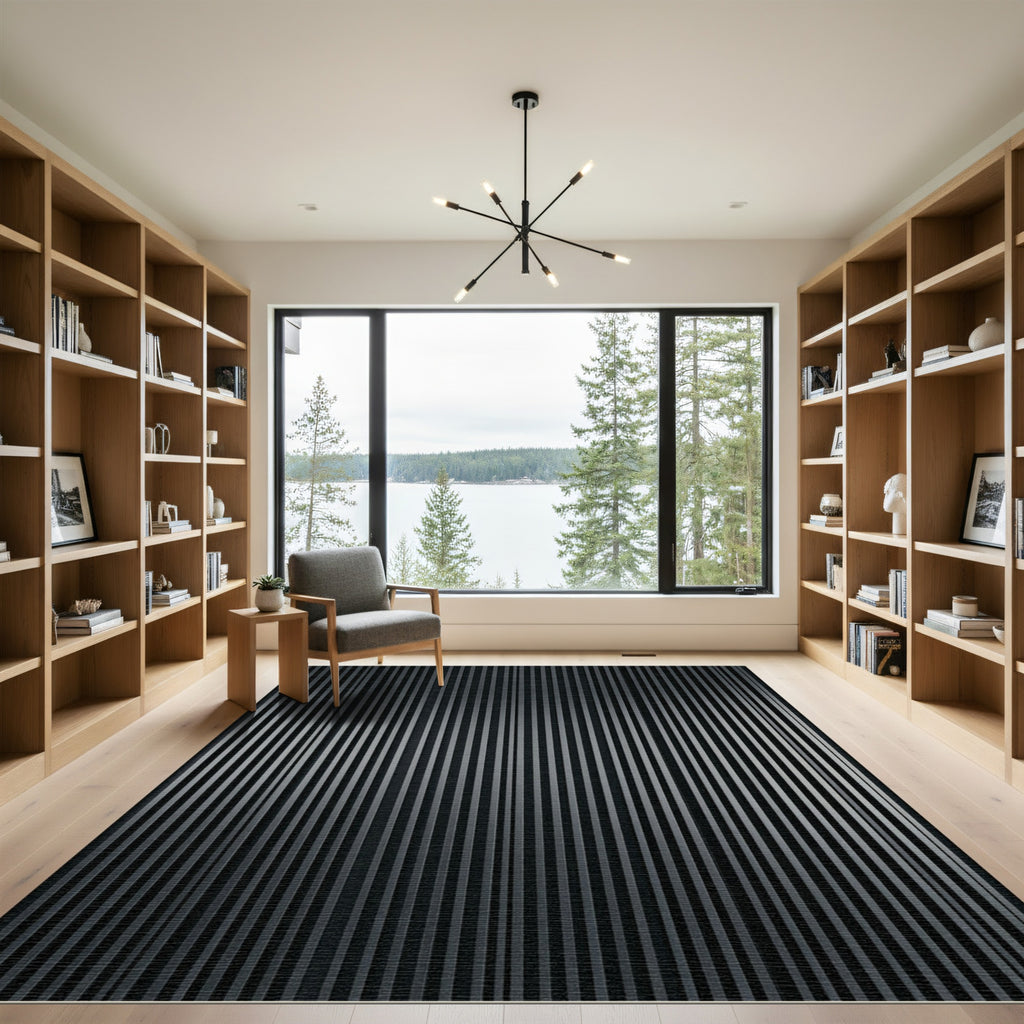 Modern Dark Gray Vertical Stripe Rug