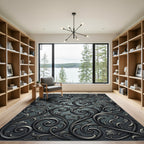 Ornate Dark Gray Acanthus Scroll Rug