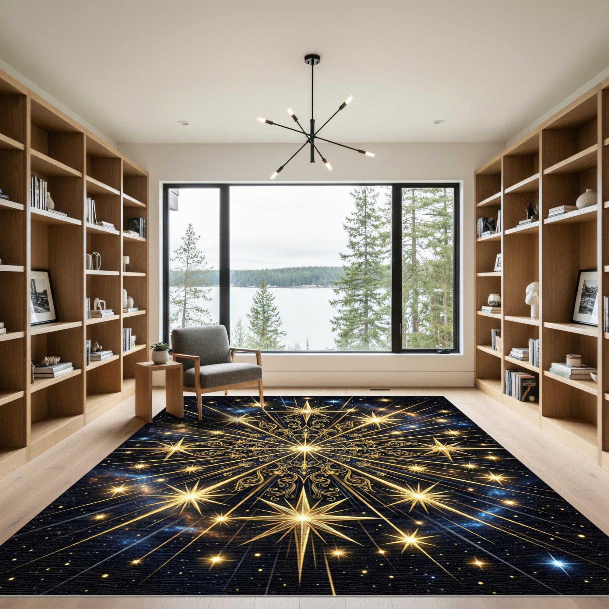 Celestial Gold Starry Art Nouveau Rug