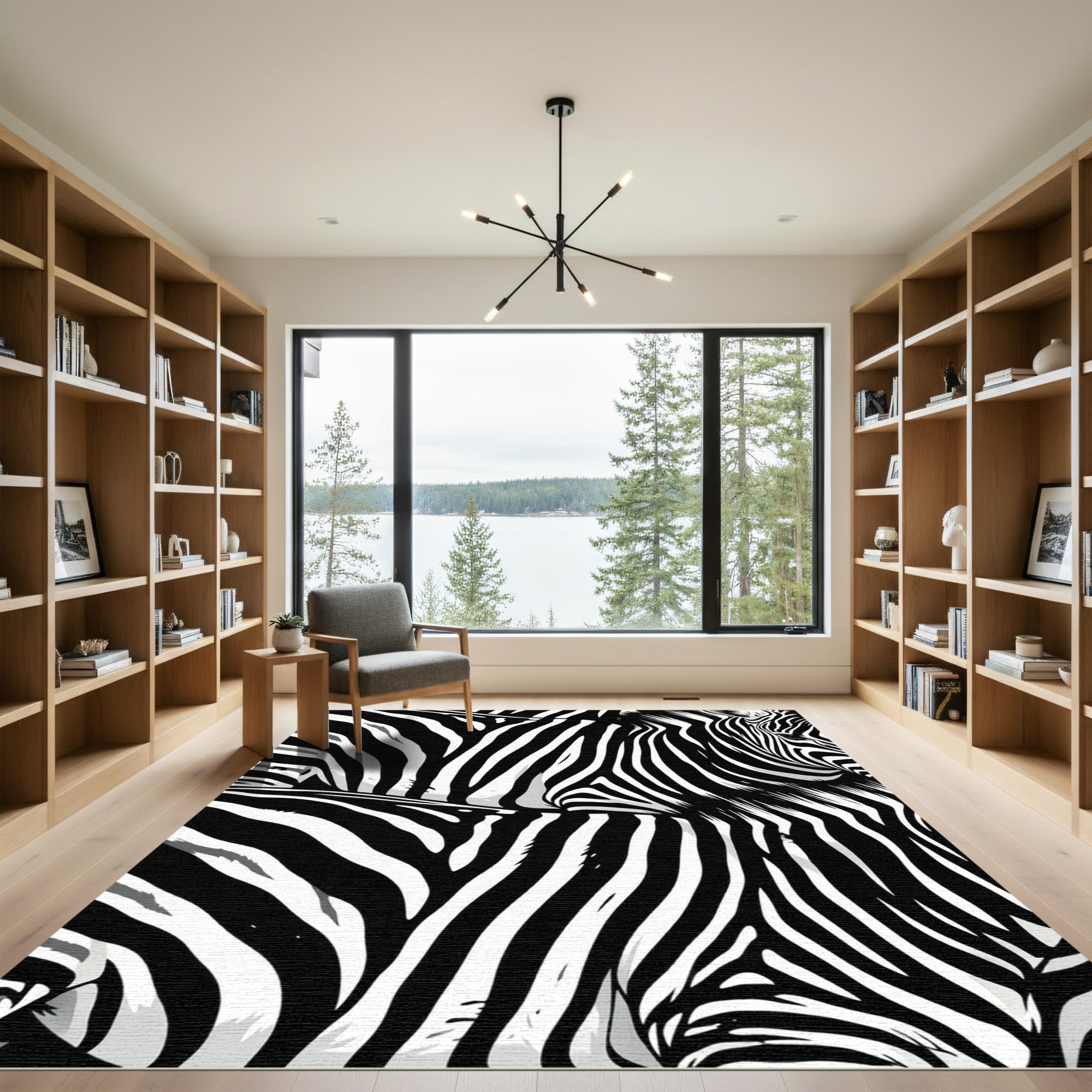 Bold Black White Equine Stripes Rug