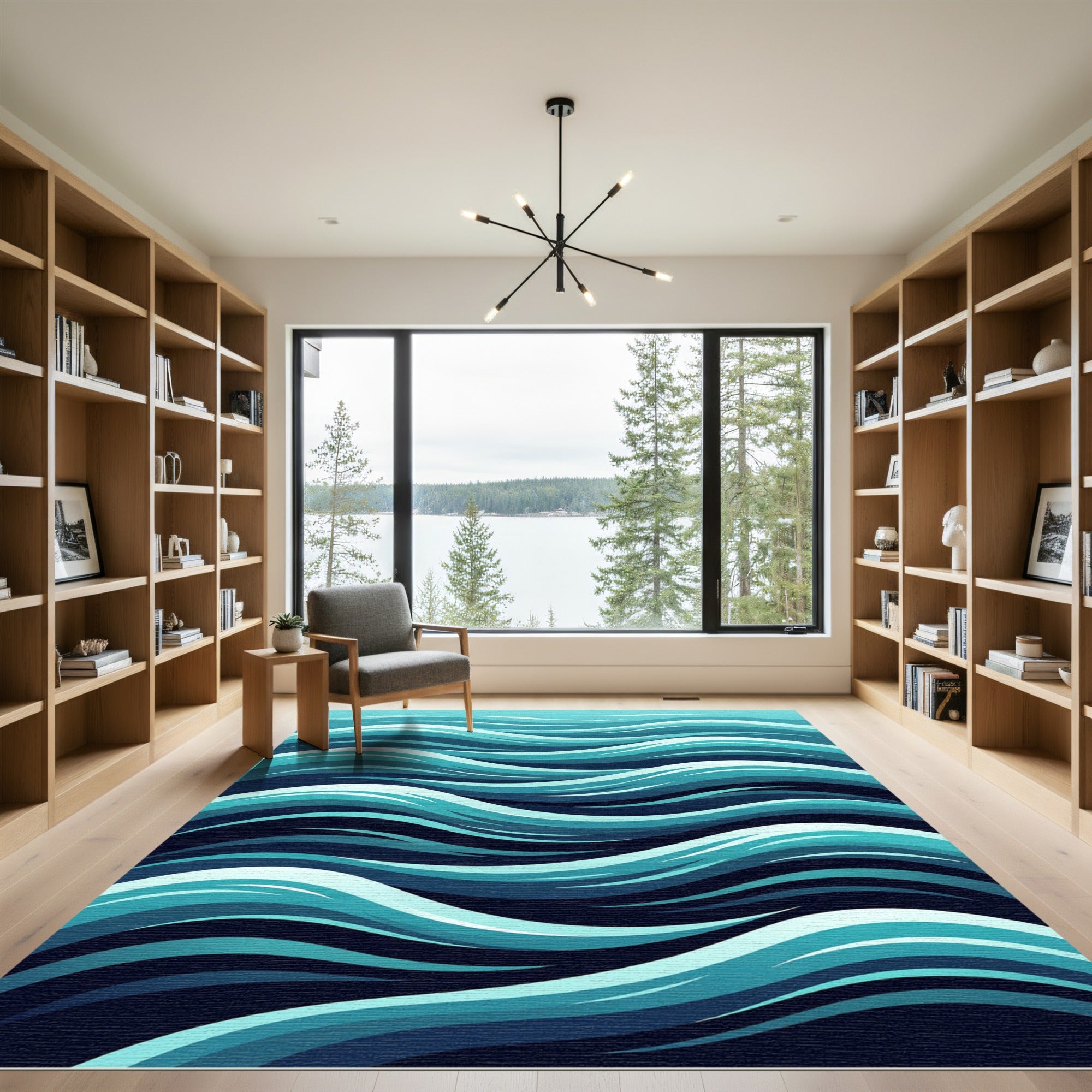 Deep Blue Teal Ocean Waves Rug