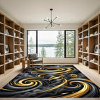Luxurious Golden Swirl Abstract Vortex Rug