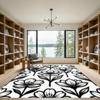 Black and White Floral Botanical Rug