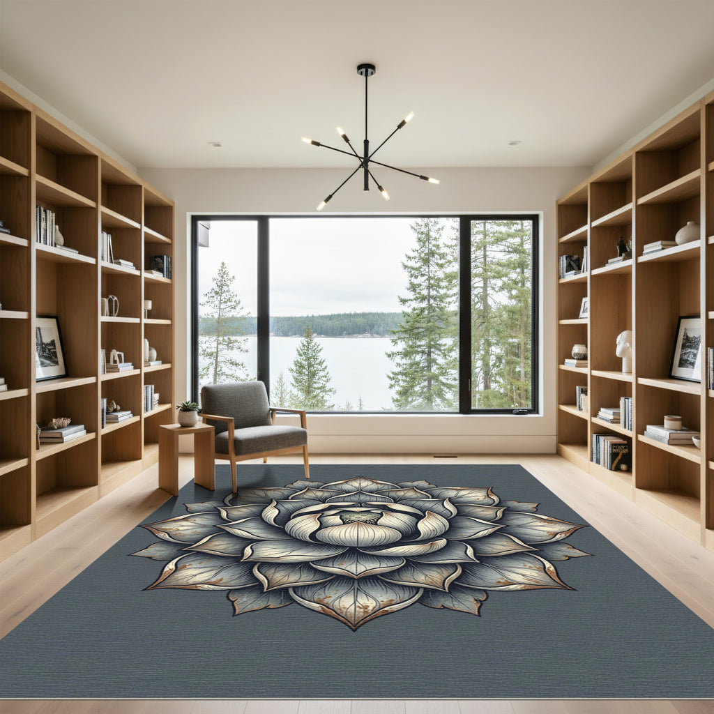 Elegant Silver Lotus Medallion Rug