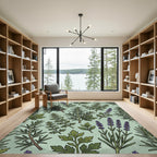 Botanical Lavender and Rosemary Sage Green Rug