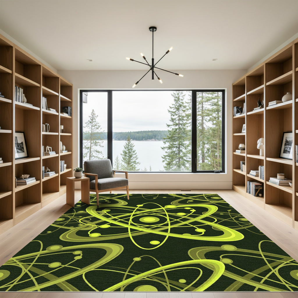 Neon Atomic Orbit Swirls Rug