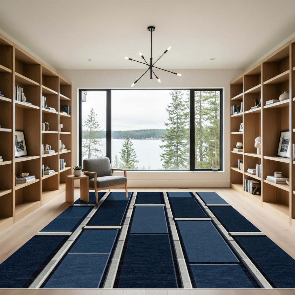 Deep Navy Rectangular Grid Rug