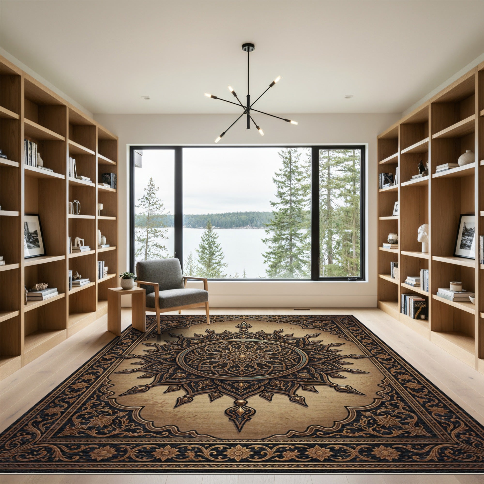 Gold Ornate Mandala Sun Medallion Rug