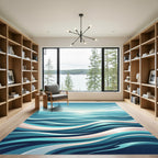 Serene Blue Abstract Ocean Wave Rug