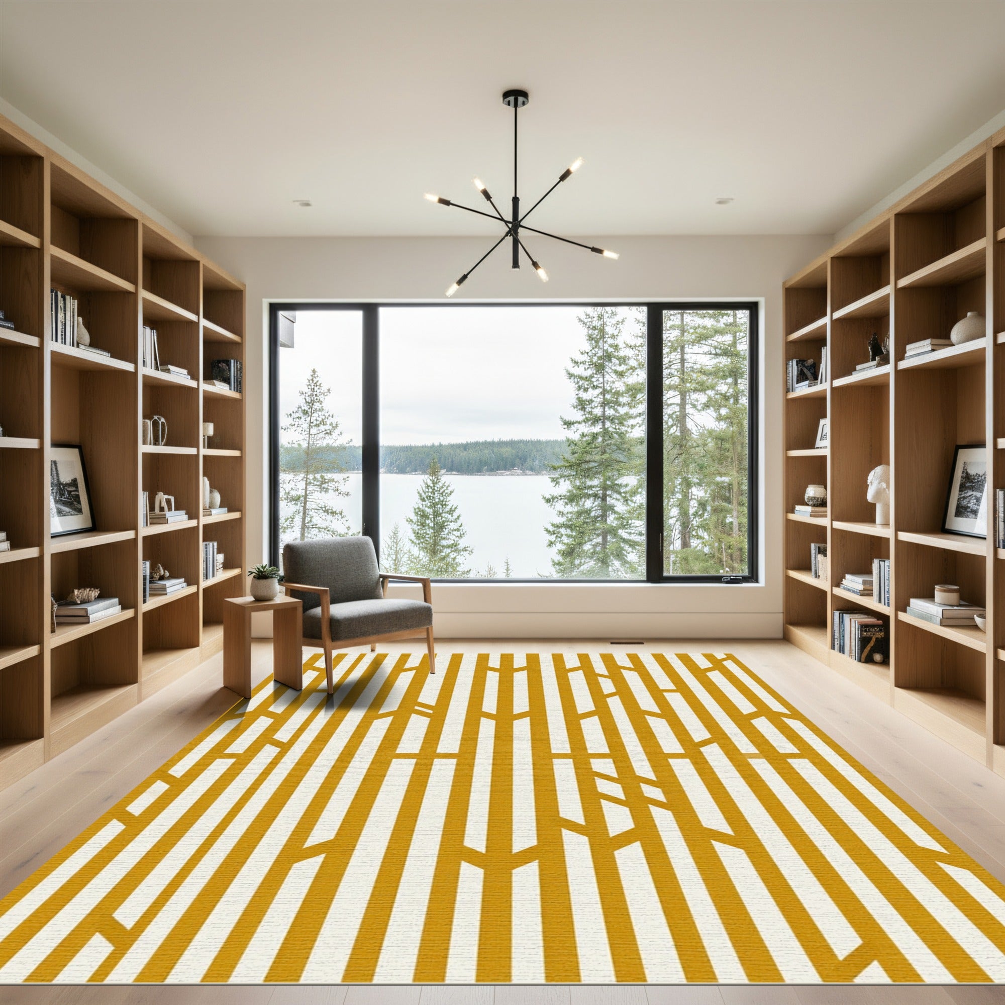 Modern Golden Geometric Vertical Linear Rug