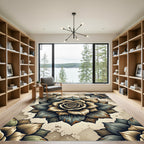 Vintage Dusty Blue Gold Rose Medallion Rug