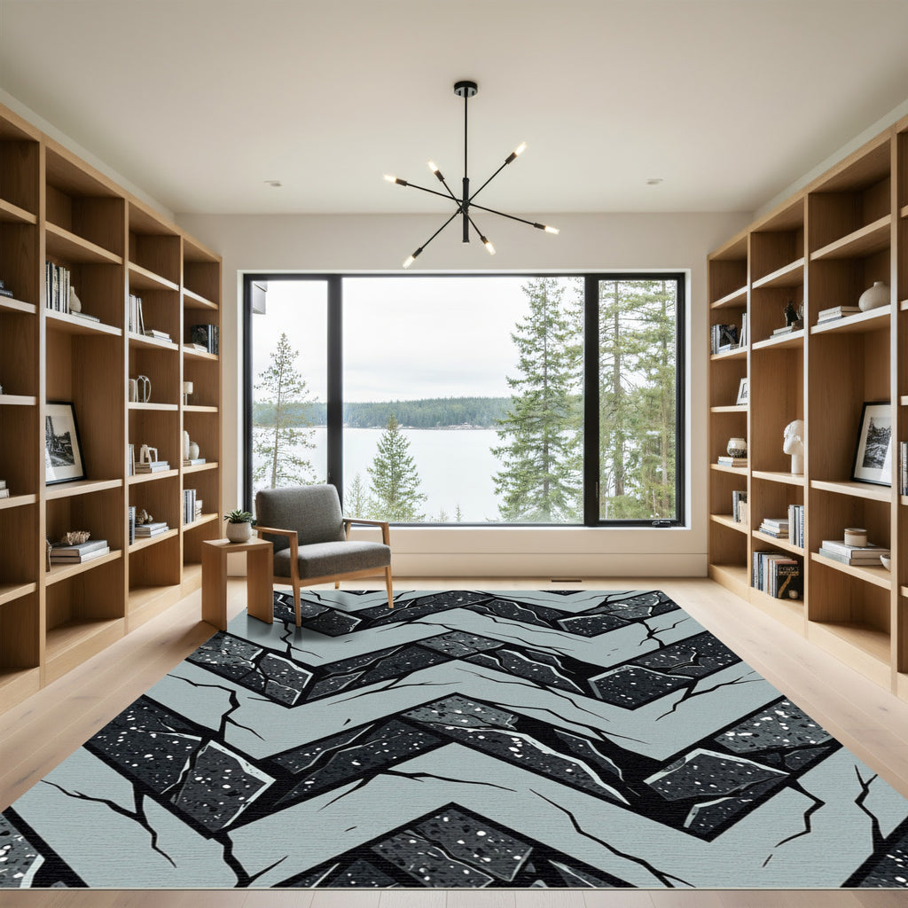 Geometric Concrete Chevron Graphic Gray Black Rug