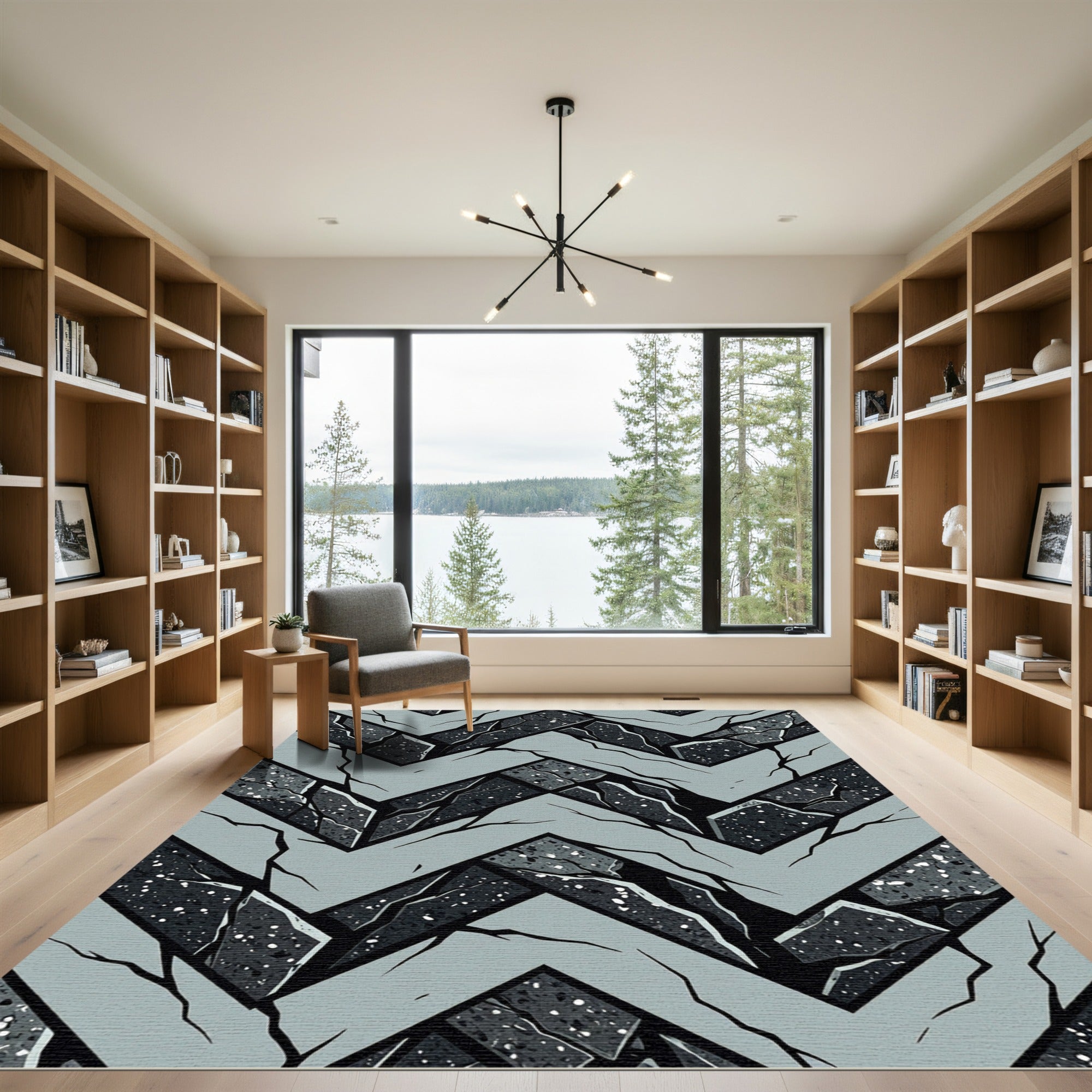Geometric Concrete Chevron Graphic Gray Black Rug