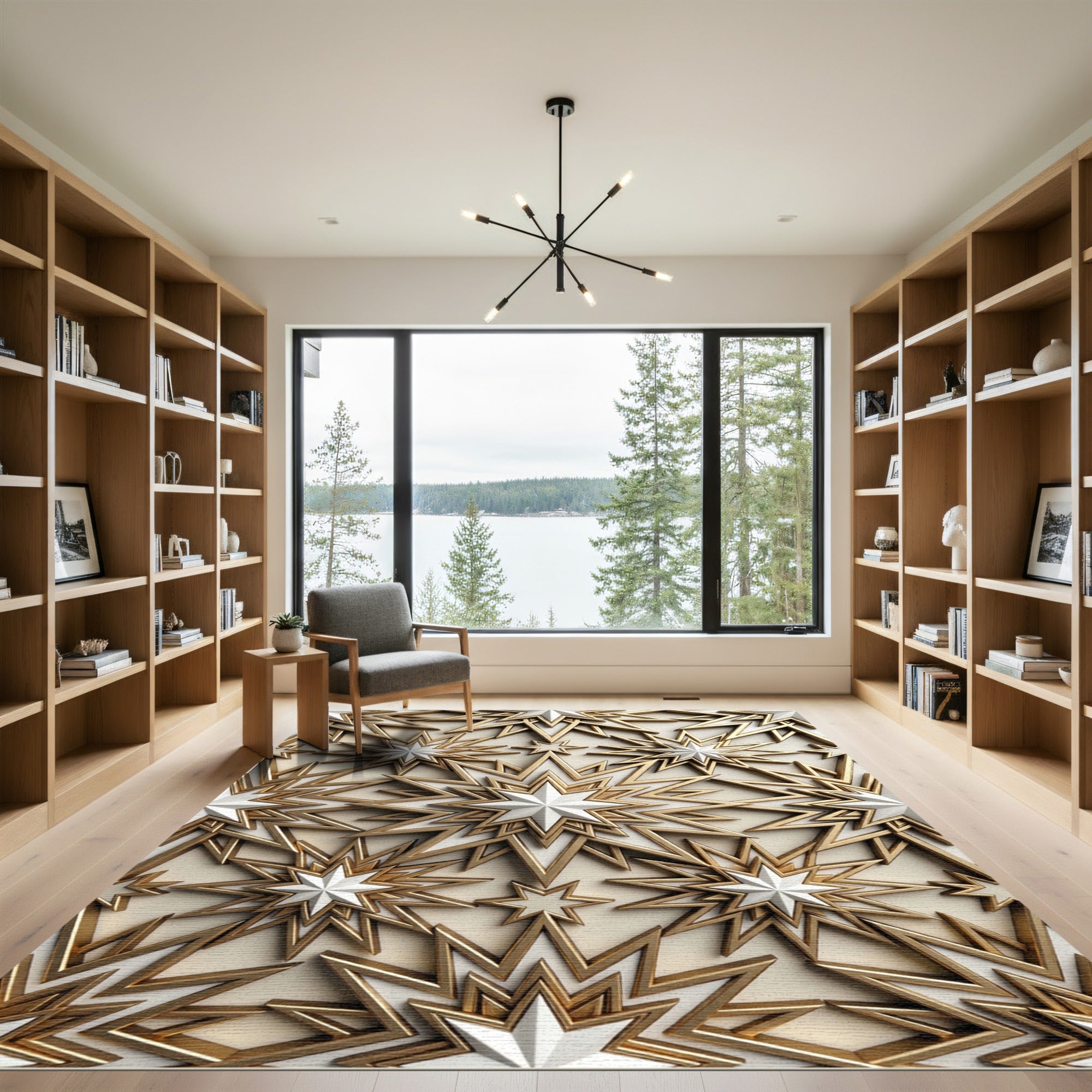 Gold Gilded Celestial Star Infinity Mosaic Rug