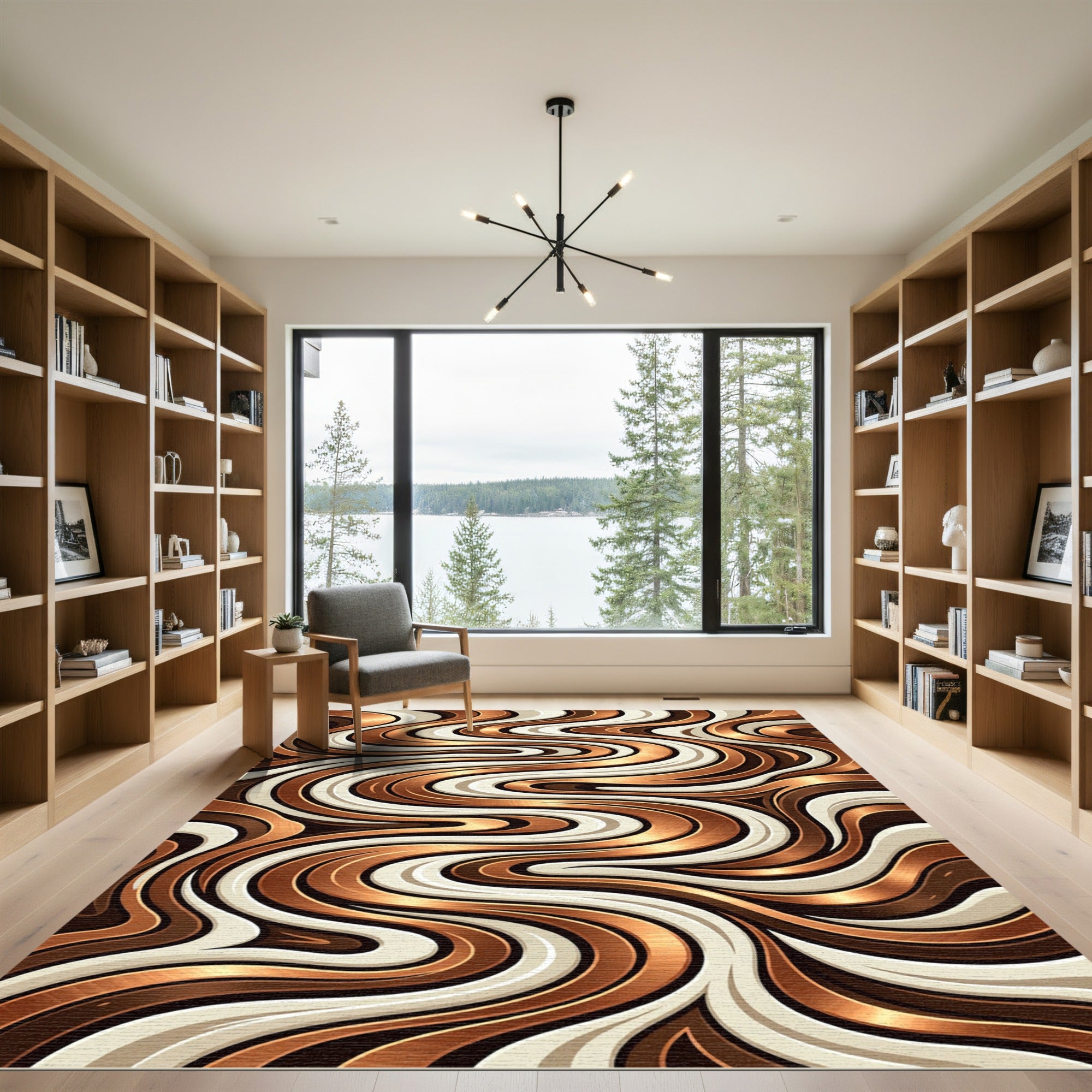 Lustrous Bronze Wave Cream Swirl Rug