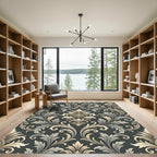 Ornate Gold Leaf Scrollwork Damask Rug