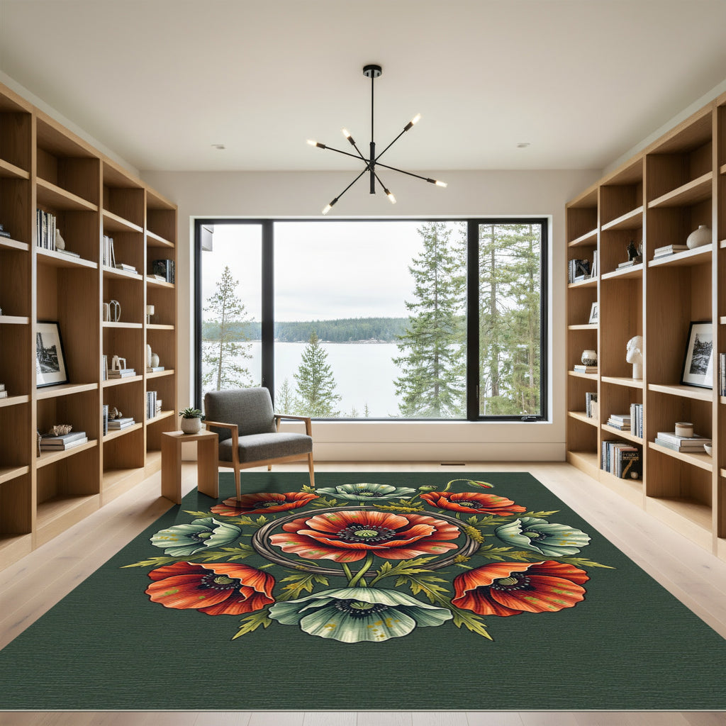 Earthy Poppy Floral Circular Medallion Rug