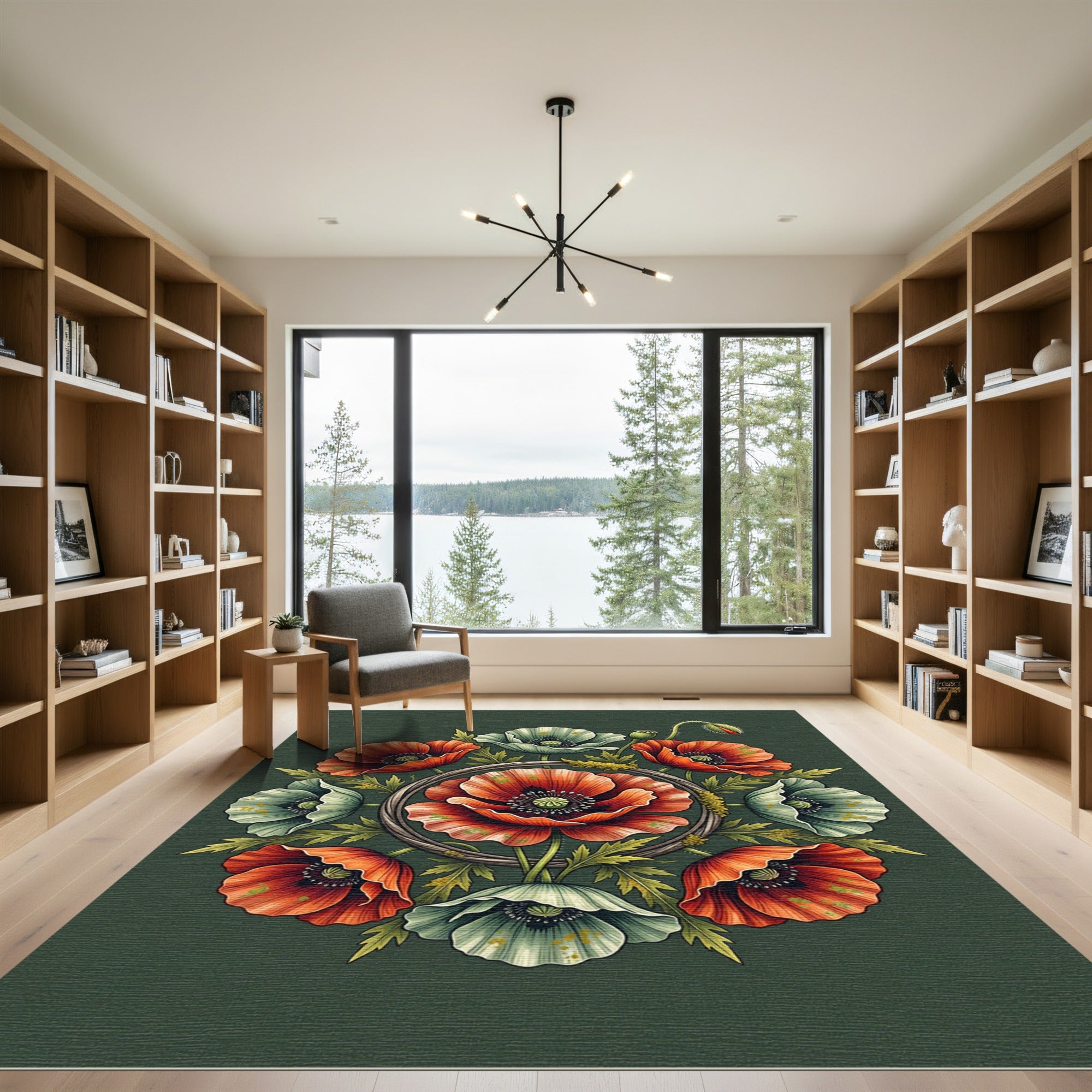 Earthy Poppy Floral Circular Medallion Rug