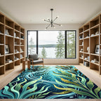 Serene Blue Underwater Kelp Forest Rug