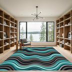 Teal and Grey Flowing Abstract Waves Rug