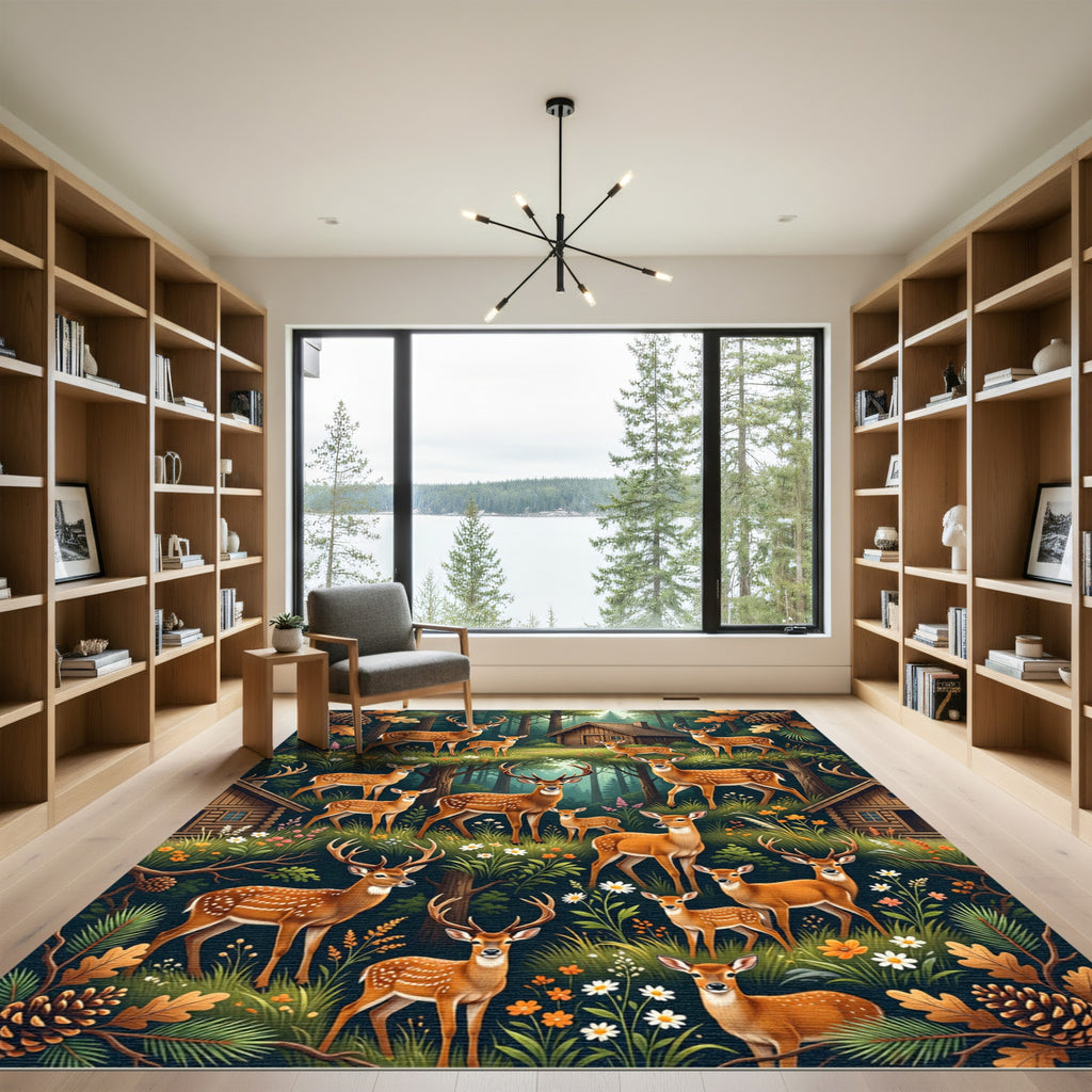 Enchanted Forest Fawn and Deer Scene Rug