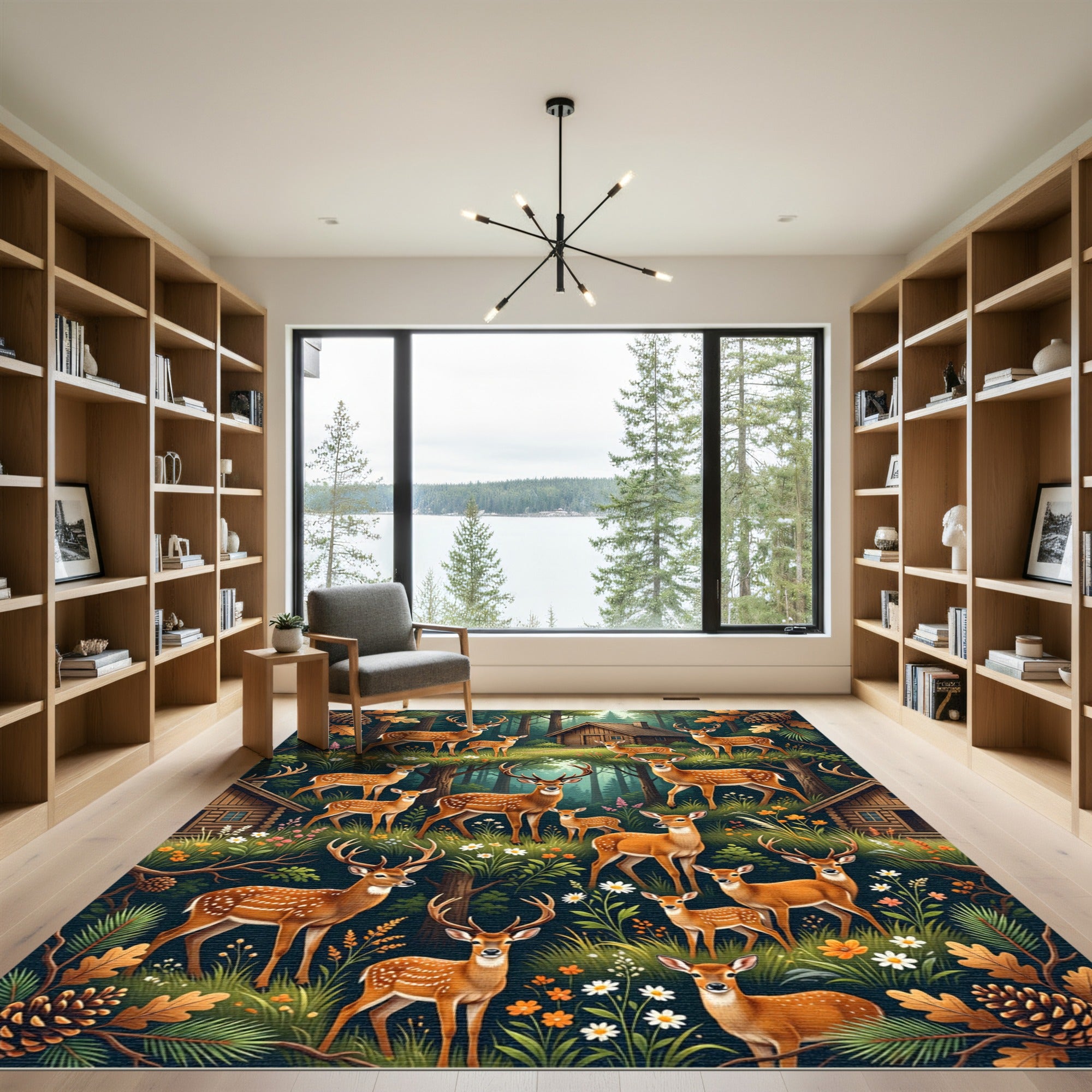 Enchanted Forest Fawn and Deer Scene Rug