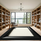 Bold Black Geometric Frame Border Rug