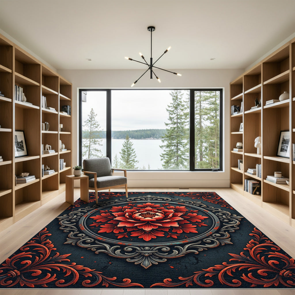 Gothic Crimson Floral Medallion Rug