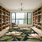 Elegant Magnolia Botanical Cream Dark Floral Rug
