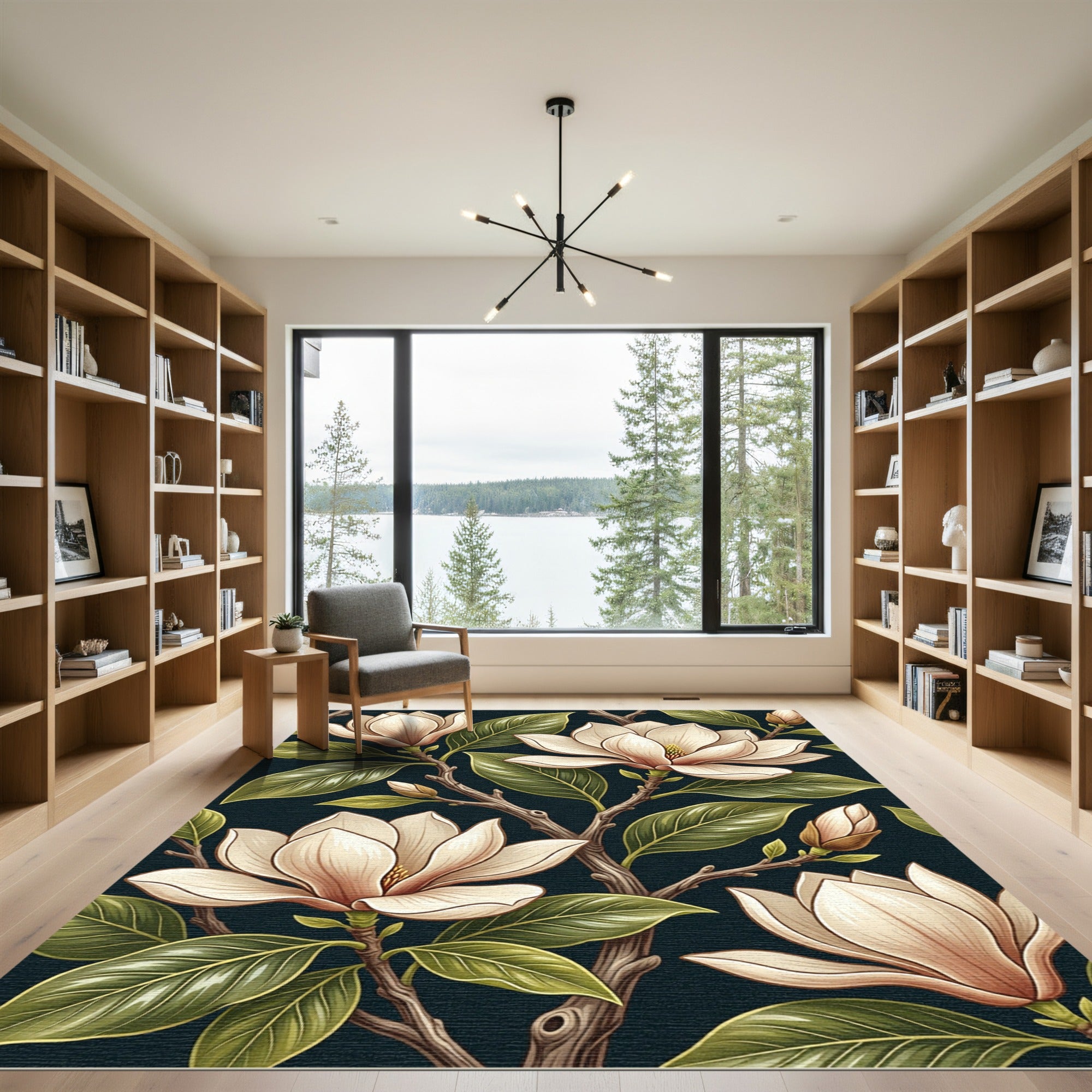 Elegant Magnolia Botanical Cream Dark Floral Rug
