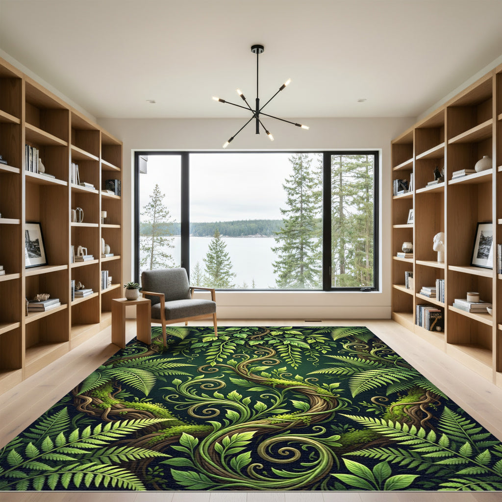Lush Botanical Fern Forest Vines Rug